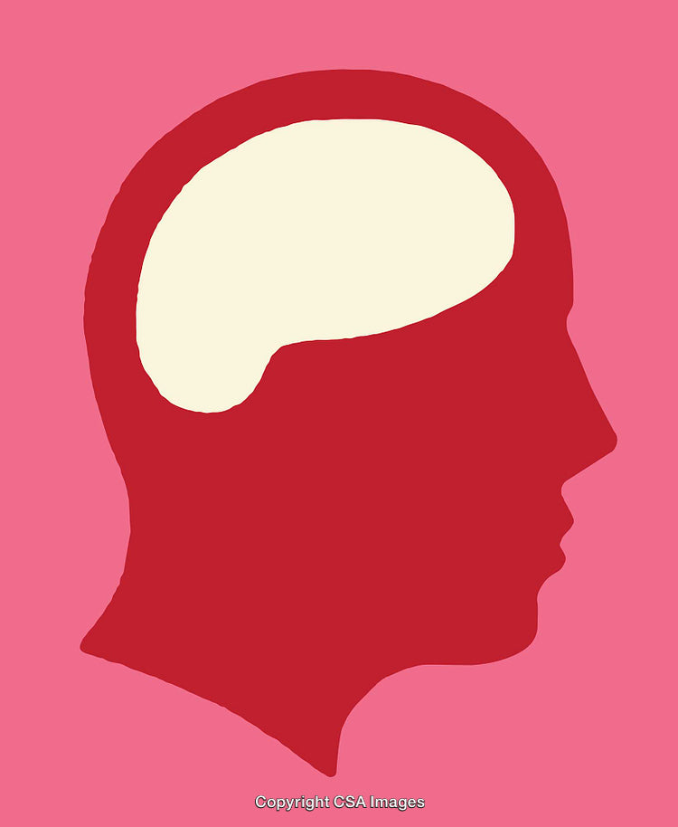 Minimalist Silhouette Illustration Depicting a Red Head with Brain Outline