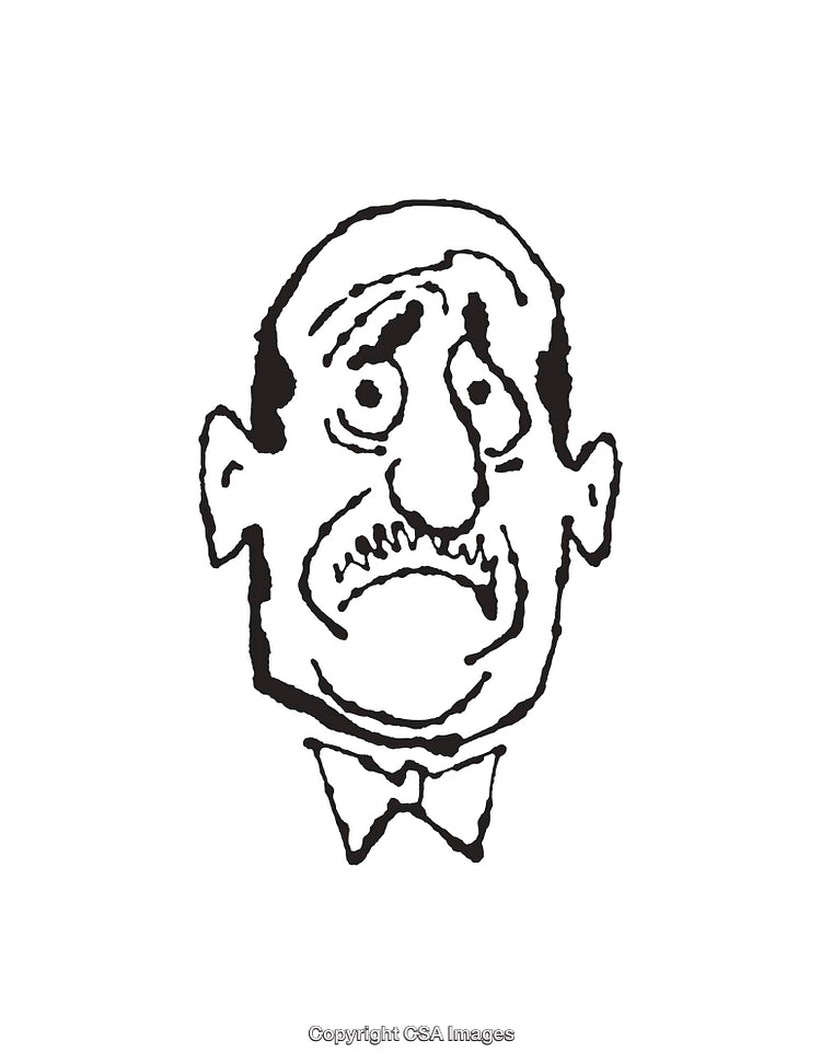 Monochrome Surprised Man Line Art Drawing with Expressive Features
