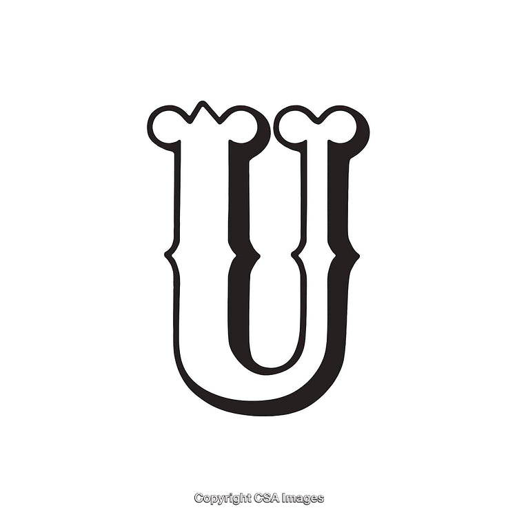 Stylized Black Letter U with Ornamental Design on White Background