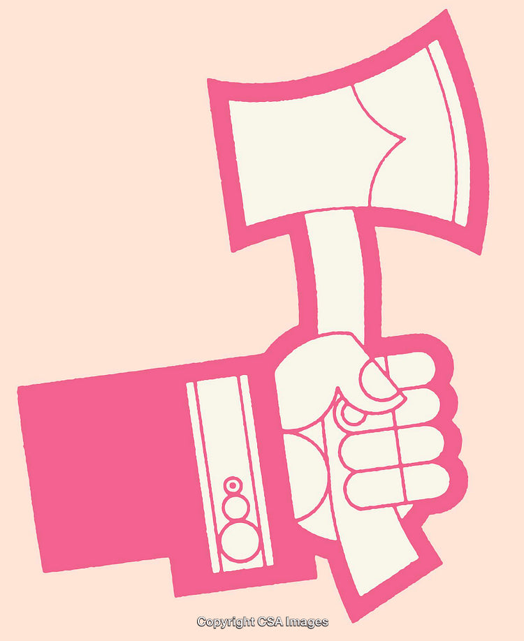 Minimalist Pink and White Hand Holding Axe Vector Illustration