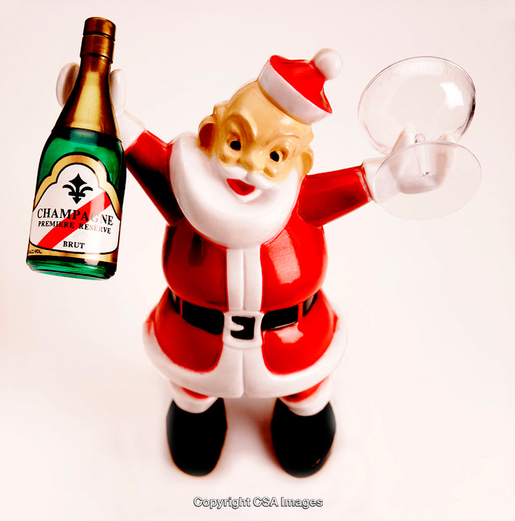 Cheerful Santa Figurine Holding Champagne Bottle and Glass
