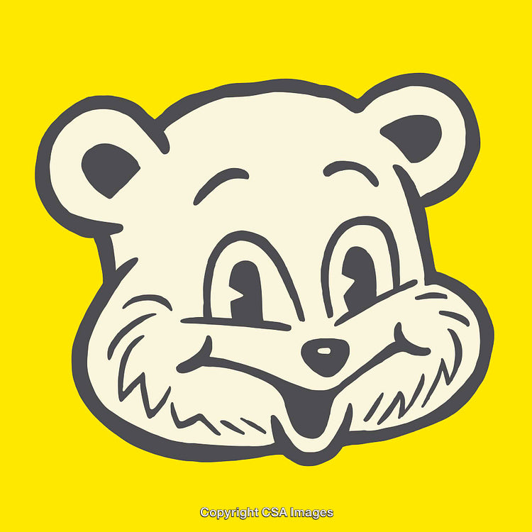 Cartoon Style Illustration of a Smiling Bear Face on Yellow Background