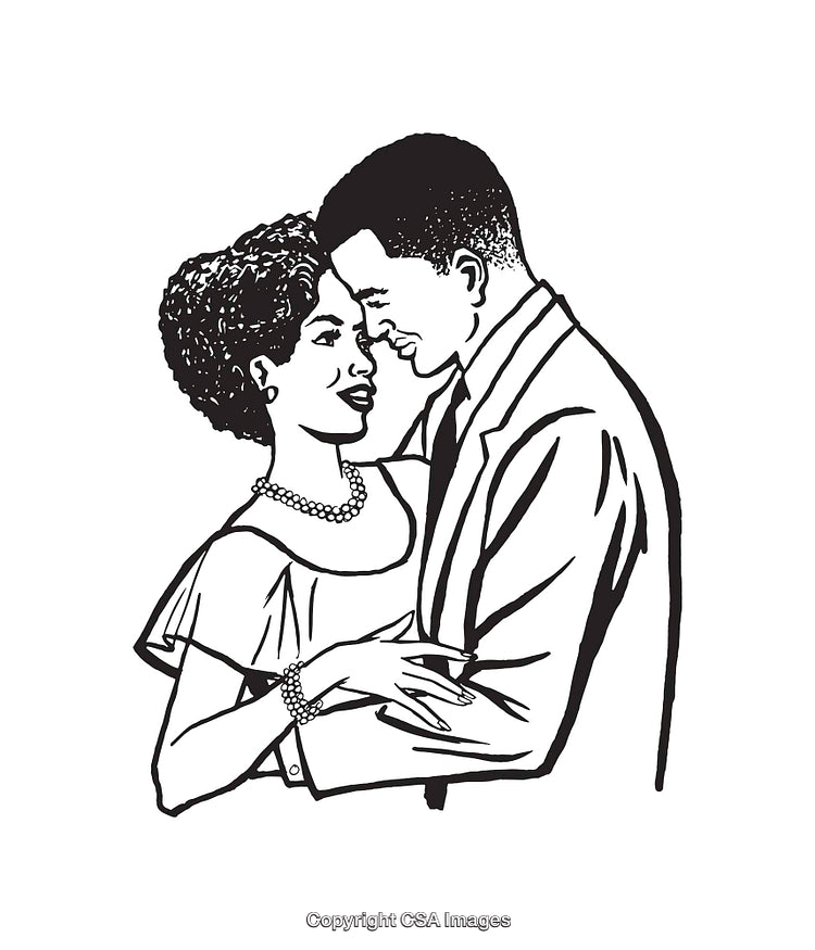 Romantic Black and White Line Art of a Couple Embracing