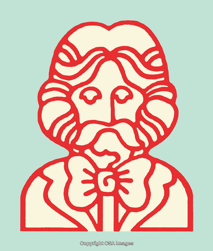 Abstract Line Art Illustration of a Bearded Face With Bow Tie Design