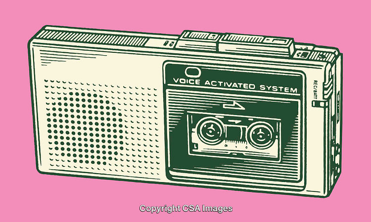 Retro Illustration of a Voice-Activated Cassette Recorder in Vintage Style