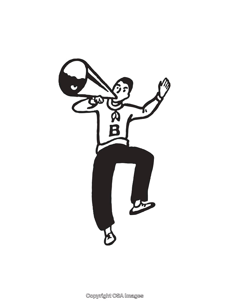 Illustration of a Cheerful Man with a Megaphone in Monochrome