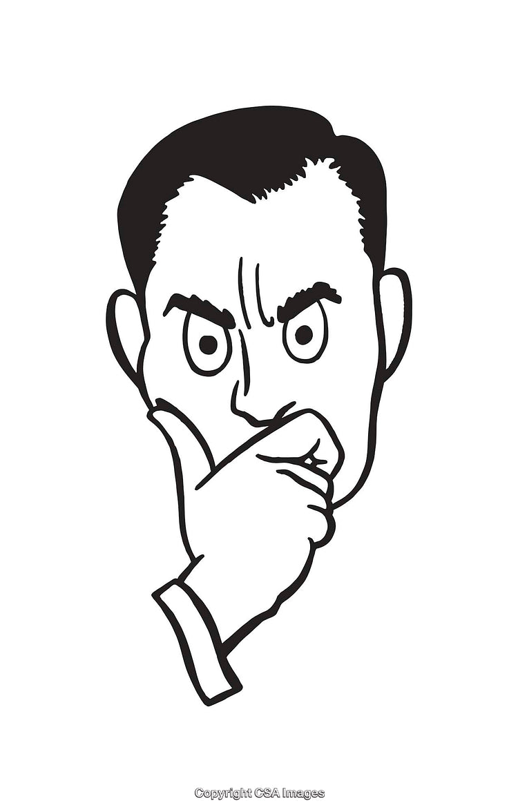 Black and White Line-Art Illustration of a Contemplative Face Expression