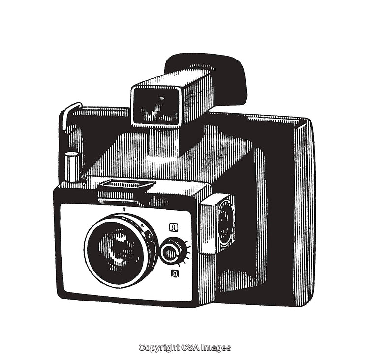 Detailed Vintage Camera Illustration in Black and White Line Art Style