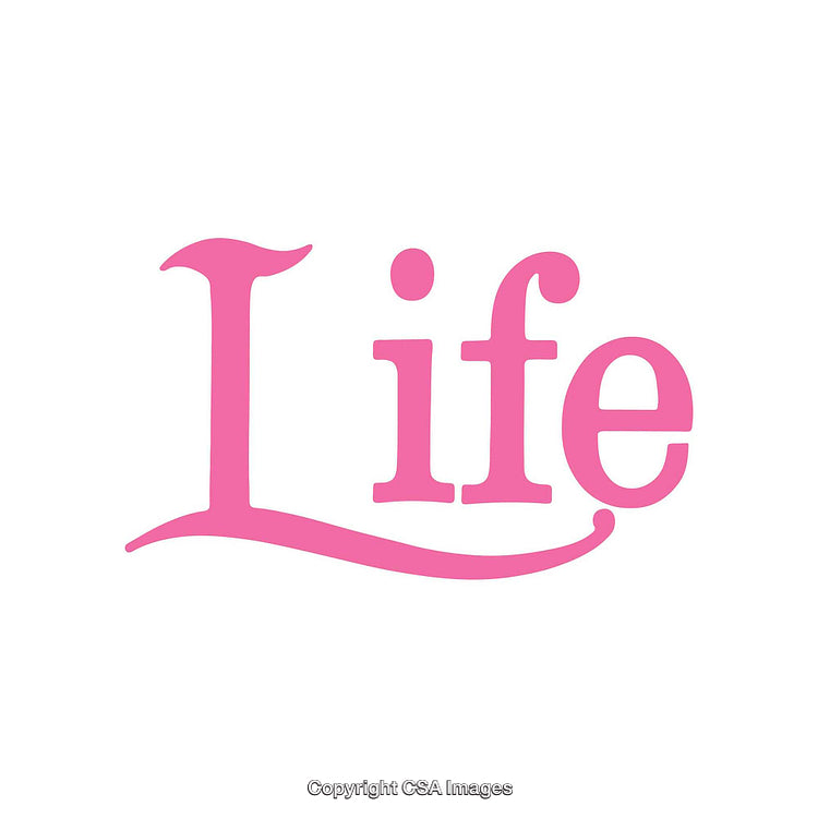 Pink Word Life Typography on White Background