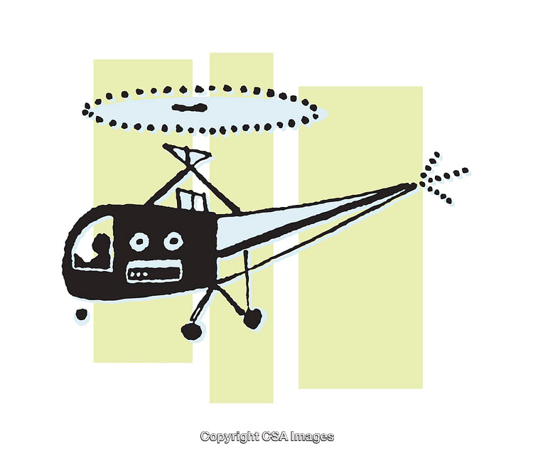 Colorful Illustration of Helicopter with Geometric Backdrop