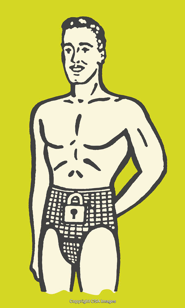 Vintage Styled Illustration of a Man With Lockable Garment on Yellow Background