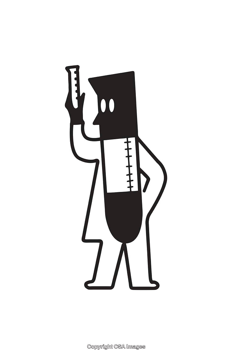 Stylized Black and White Icon of a Scientist