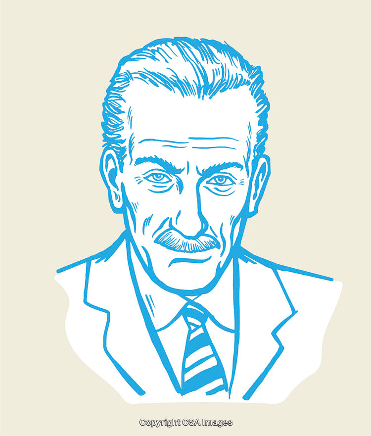 Vintage Blue Line Art Illustration of a Distinguished Gentleman