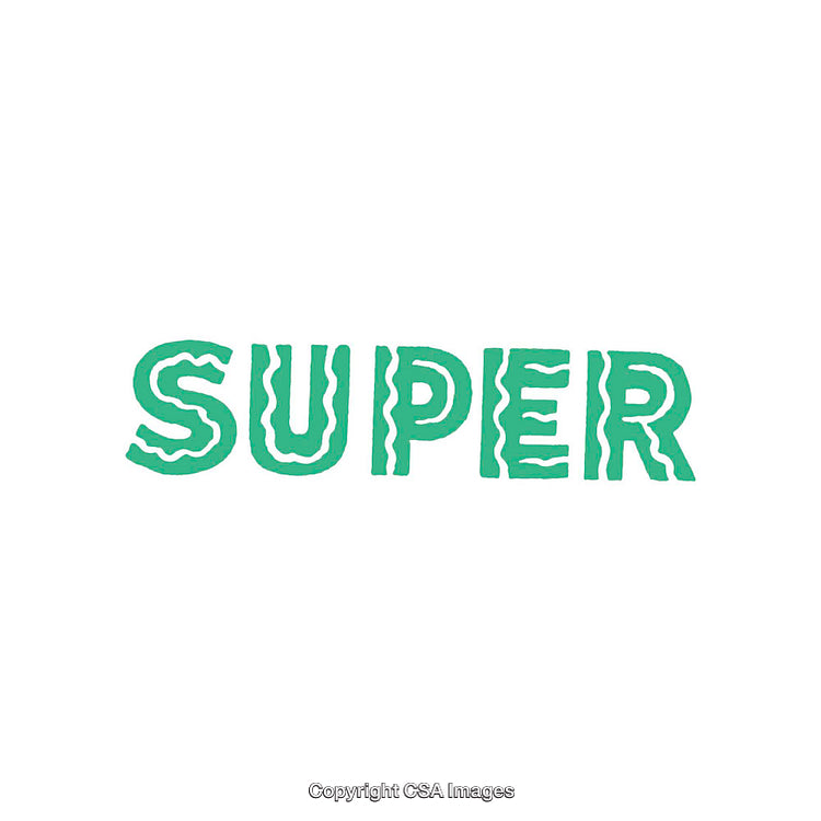 Green Illustrated Word 'Super' on a White Background for Symbolic Concept