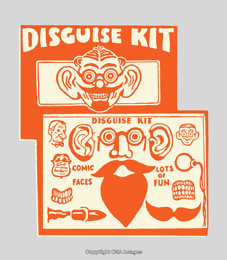 Retro Illustrative Design of a Humorous Disguise Kit Package