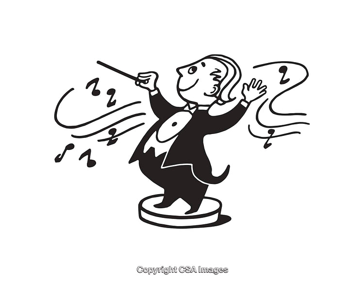 Cartoon Conductor Leading Music with Energy and Enthusiasm in Line Art Style