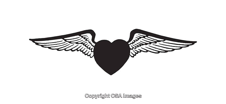 Black and White Winged Heart Line Art Illustration for Creative Projects