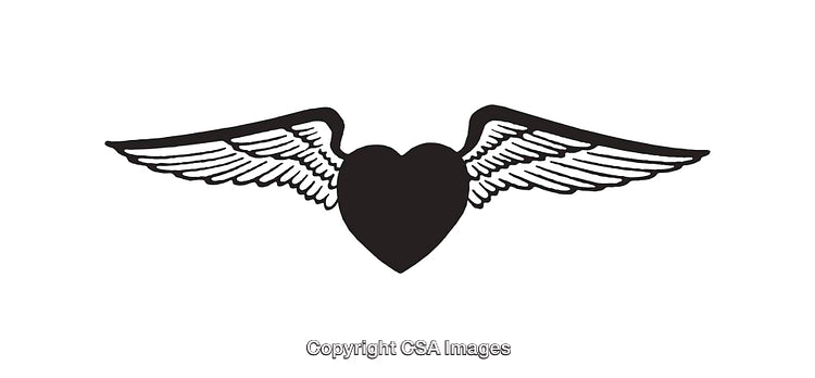 Black and White Winged Heart Line Art Illustration for Creative Projects