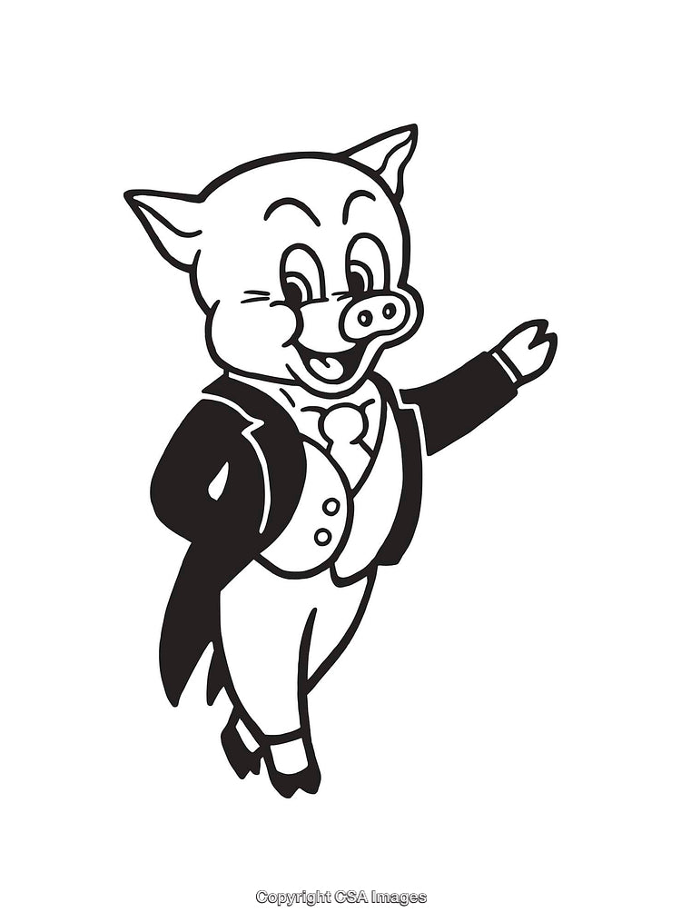 Animated Pig Character in Formal Attire Offering a Friendly Gesture