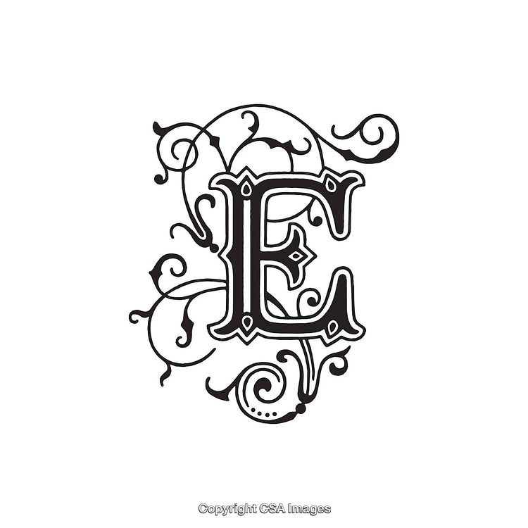 Intricate Ornamental Design of the Letter E with Vintage Details