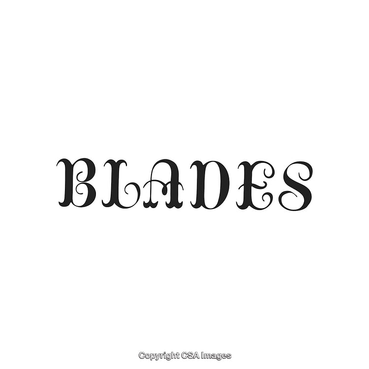 Decorative Word Design Featuring Blades in Stylish Black Typography on White