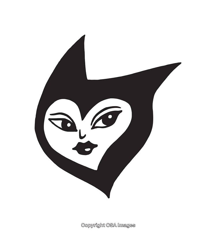 Black and White Illustration of Abstract Face with Unique Features