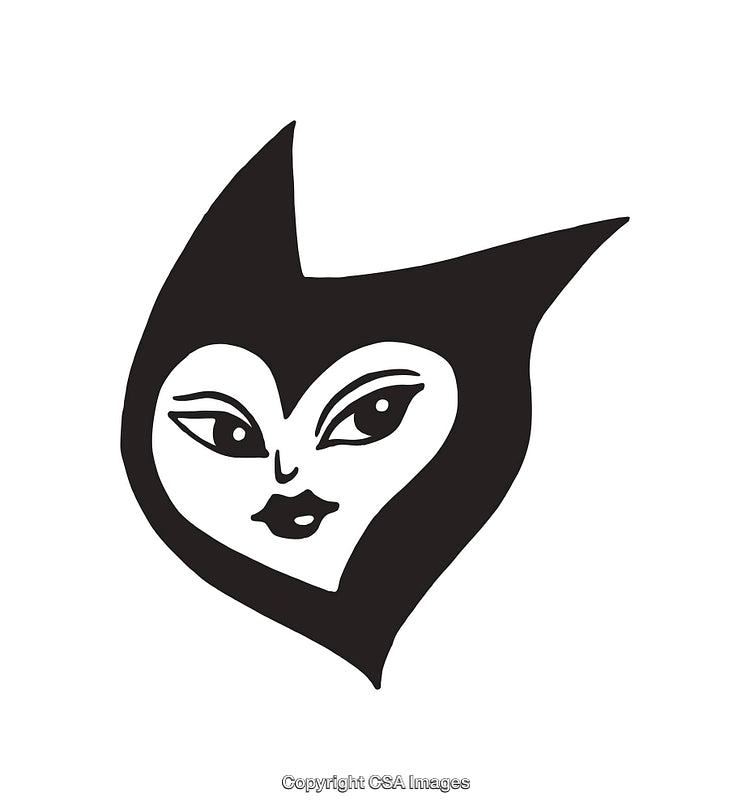 Black and White Illustration of Abstract Face with Unique Features