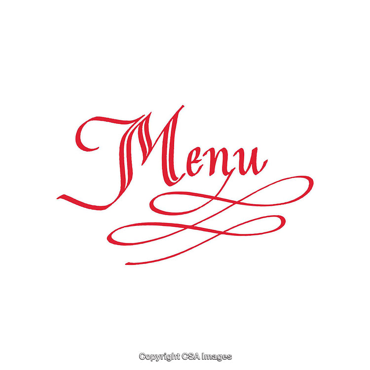 Elegant Red Script Design for Menu with Decorative Elements