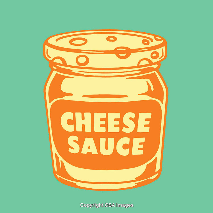 Colorful Illustration of a Jar of Cheese Sauce in Bold Style