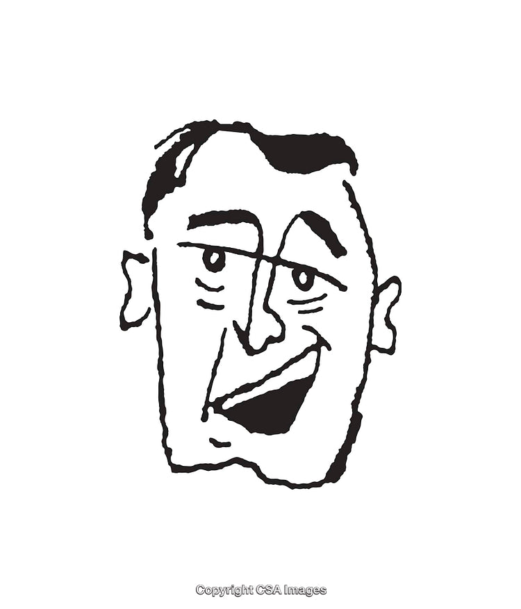 Black and White Line Art Illustration of a Smiling Man's Face
