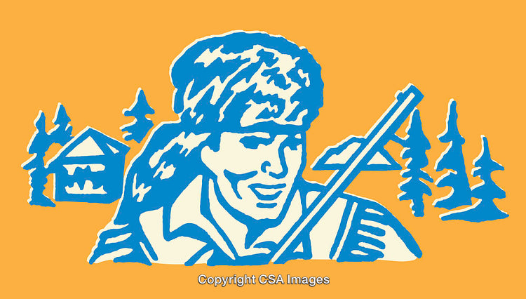 Vintage Style Line Art with Outdoors and Character Illustration