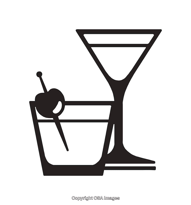 Black and White Line Art of Cocktail and Martini Glasses