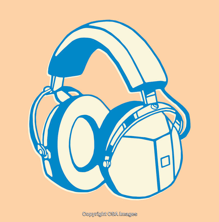 Headphones Line Art on Soft Peach Background in Minimalist Style