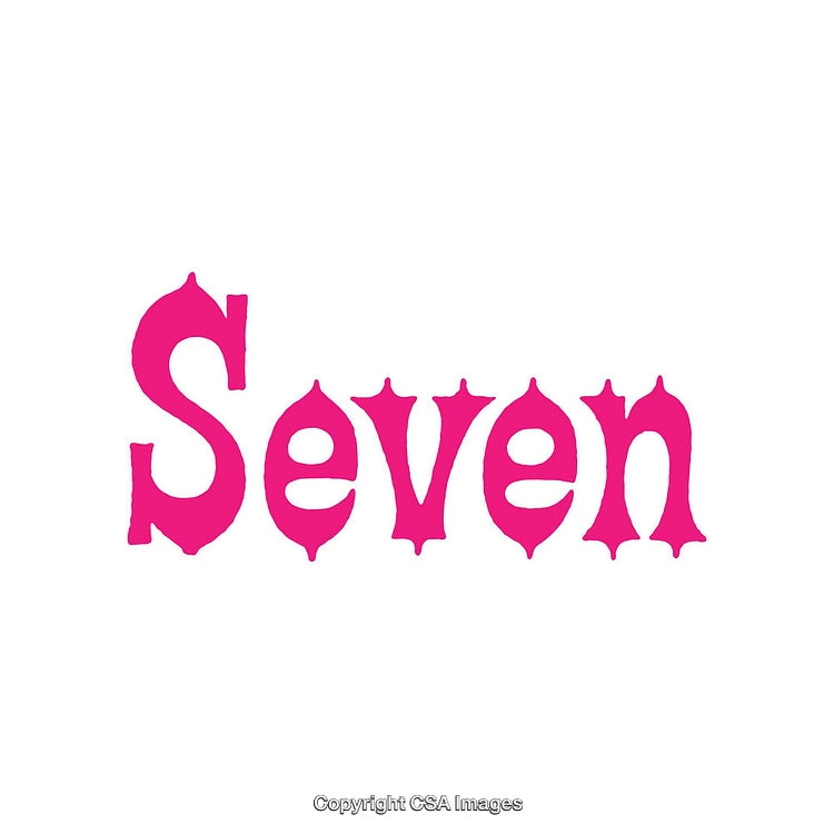 Stylized Typography Artwork Displaying the Word 'Seven' in Bright Pink Color