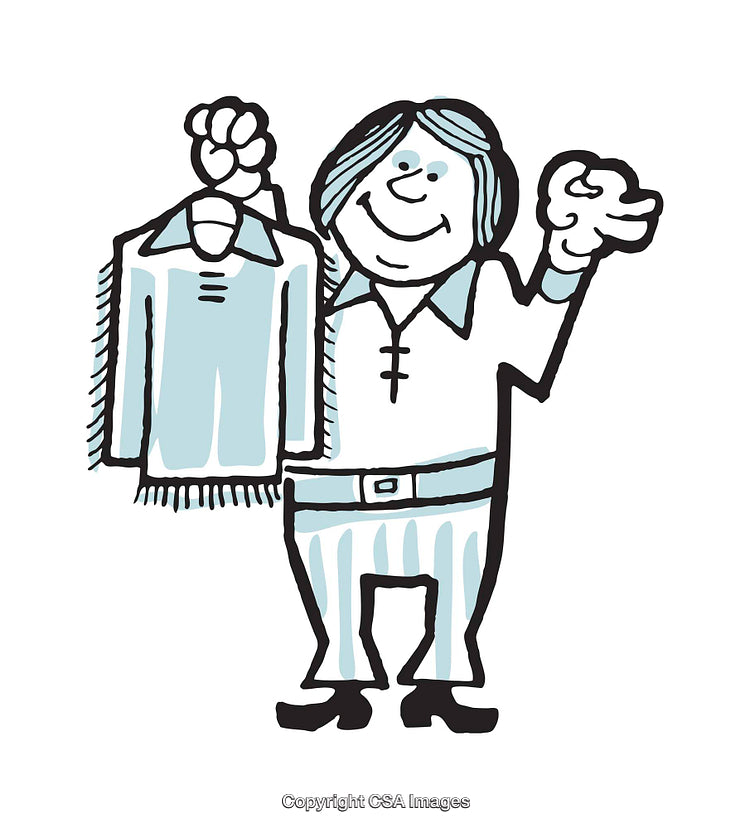 Cartoon Man Displaying Stylish Shirt with a Cheerful Expression