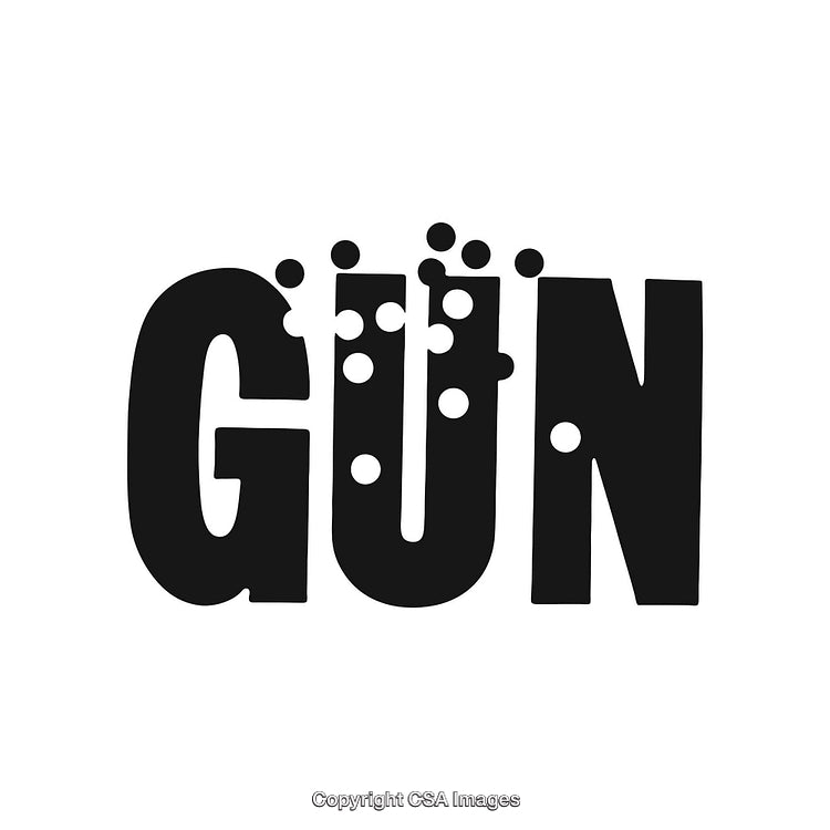 Creative Illustration of the Word 'Gun' With Artistic Bullet Mark Designs