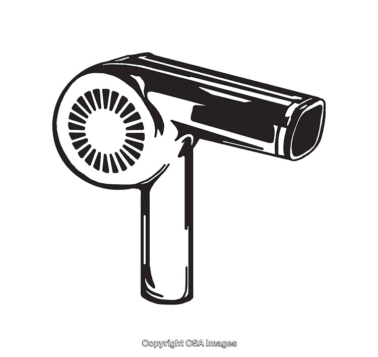 Black and White Line Art Illustration of Hair Dryer Device