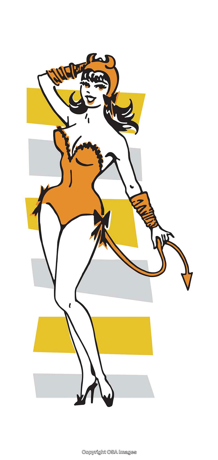 Retro Style Illustration of a Woman in a Devil Costume with Colors