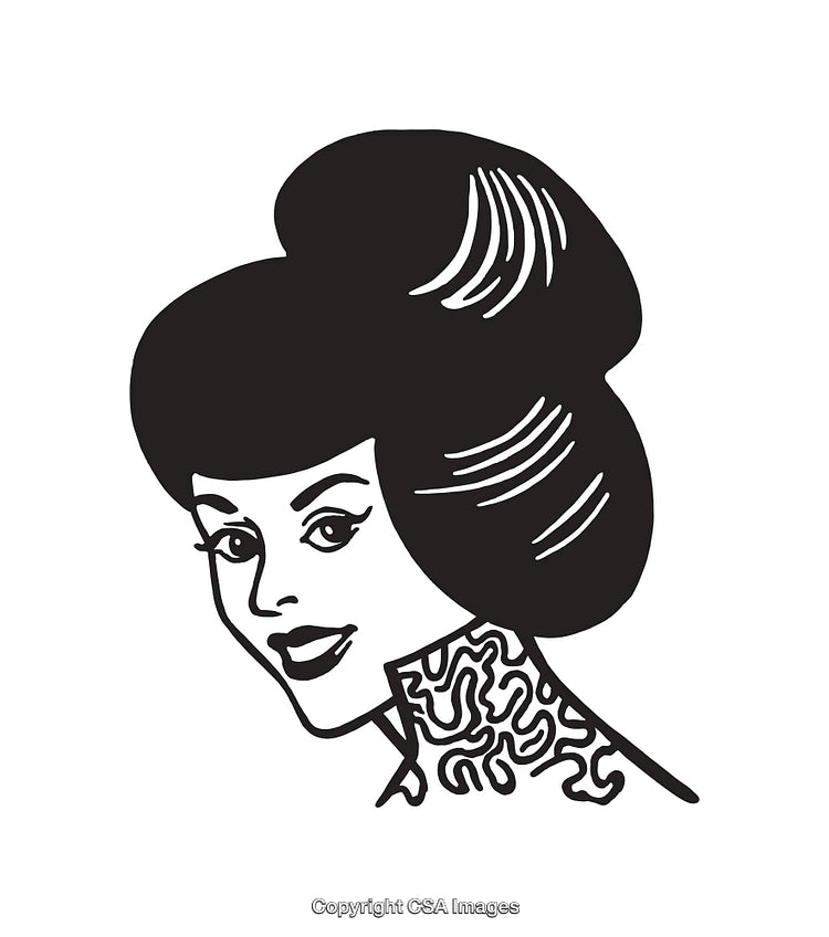 Elegant Line Art Illustration of a Woman With Styled Hair and Collar