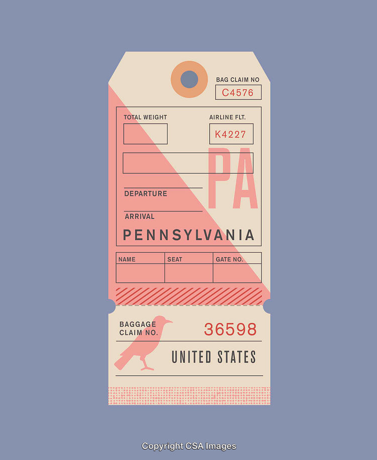 Vintage Pennsylvania Baggage Tag Design on Purple Background