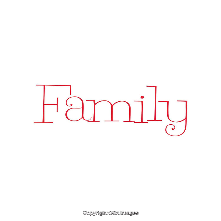 Minimalistic Typography Artwork Featuring the Word 'Family' in Red Script Font