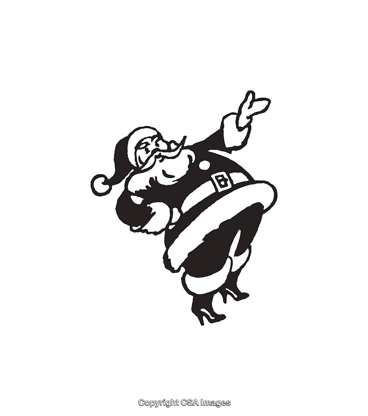 Black and White Illustration of Santa Claus in a Festive Pose