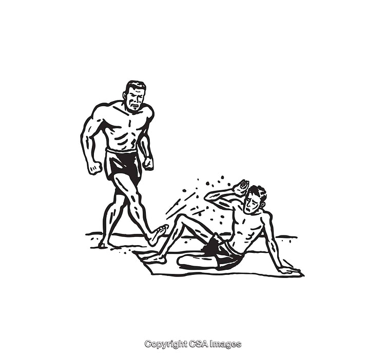 Black and White Line Art of a Conflict Between Two Figures