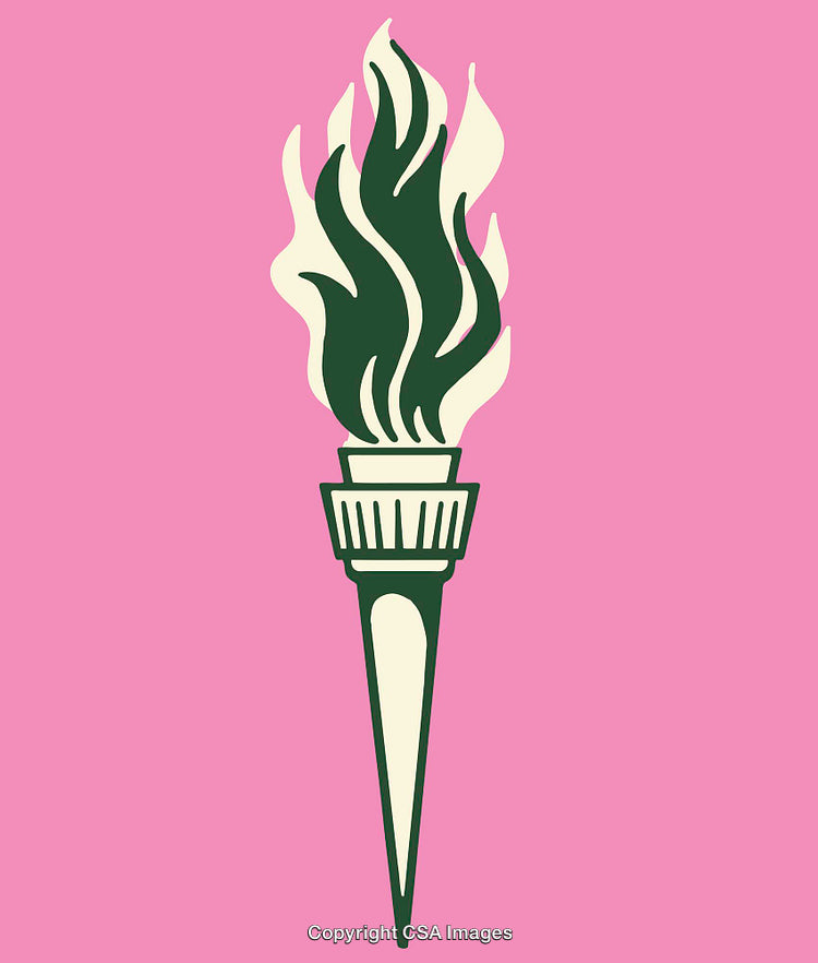 Abstract Green Torch Illustration on a Vibrant Pink Background
