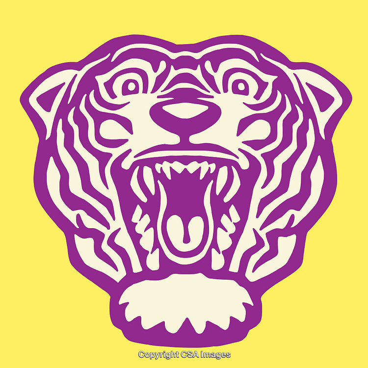 Stylized Tiger Illustration with Bold Colors and Striking Line Art Design