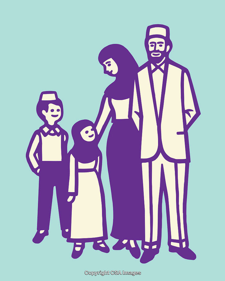 Illustration of a Happy Family Standing Together in Coordinated Outfits