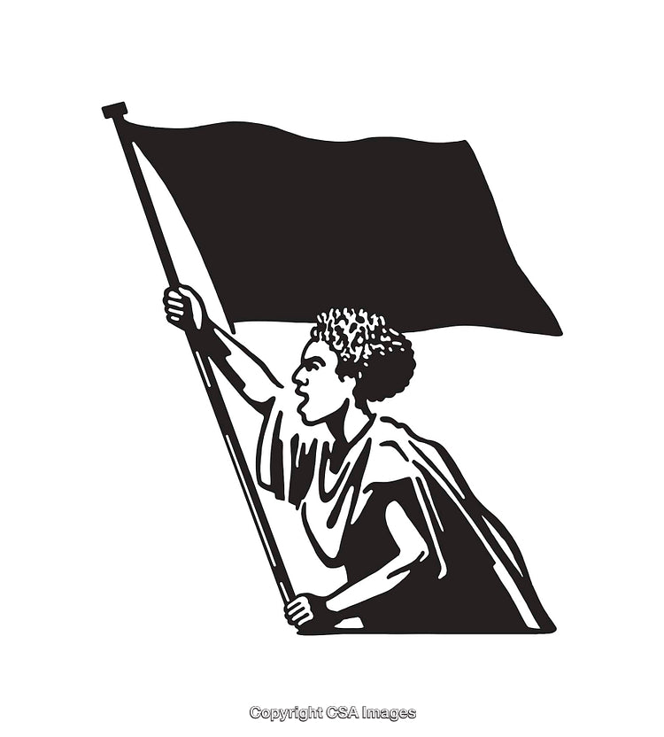 Black and White Line Art of a Person Holding a Protest Flag
