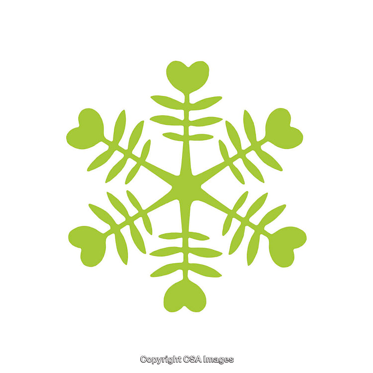 Green Heart Snowflake on White Background with Vibrant and Unique Design