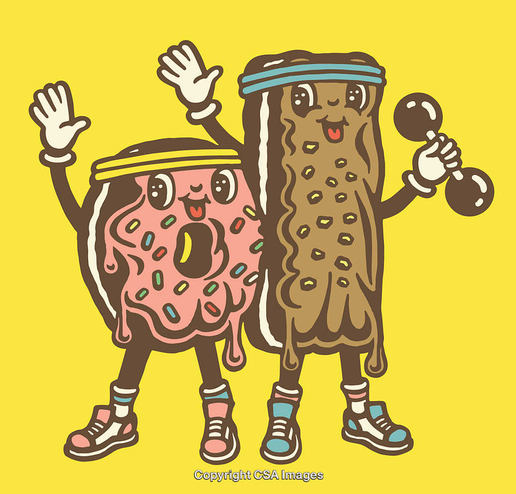 Fun Cartoon Characters of Donut and Ice Cream Exercising Together