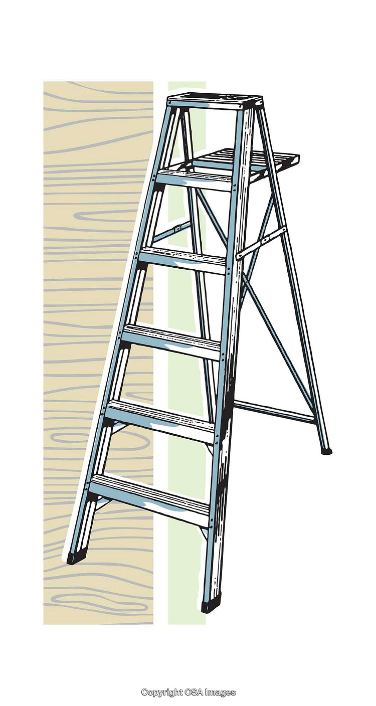 Illustration of a Metal Ladder with Wooden and Green Background Elements